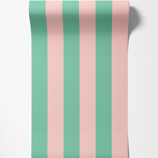 Dutch Wallcoverings Dutch Wallcoverings - FC So Stripey - Bloc Stripe Jade Blossom - Vliesbehang - 10m x 50cm - STR50115W