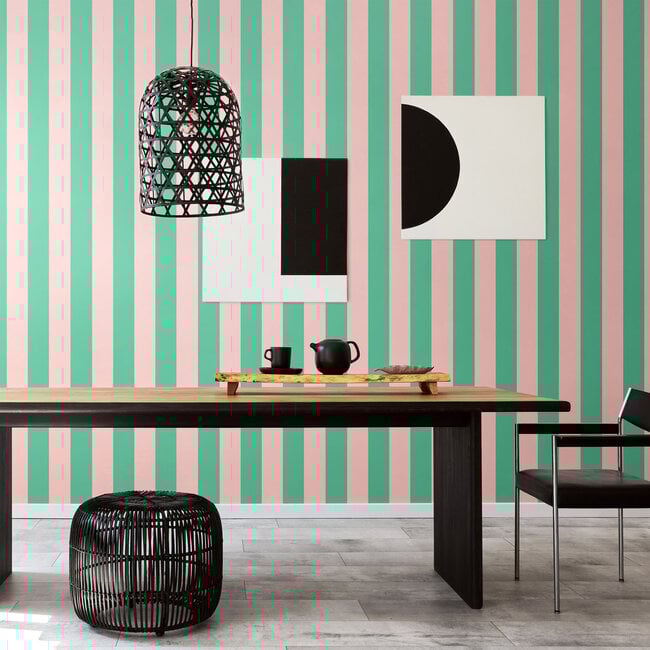Dutch Wallcoverings Dutch Wallcoverings - FC So Stripey - Bloc Stripe Jade Blossom - Vliesbehang - 10m x 50cm - STR50115W