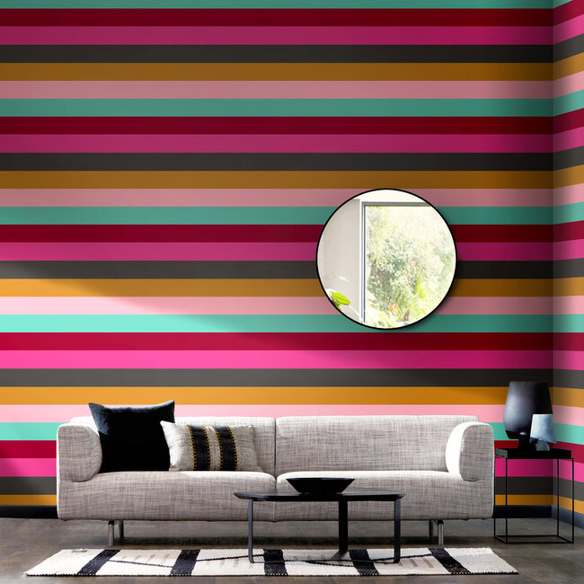 Dutch Wallcoverings Dutch Wallcoverings - FC So Stripey - Rainbow Bloc Magenta - Vliesbehang - 10m x 50cm - STR50122W