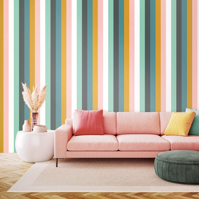 Dutch Wallcoverings Dutch Wallcoverings - FC So Stripey - Rainbow Bloc Carnival Pop - Vliesbehang - 10m x 50cm - STR50123W