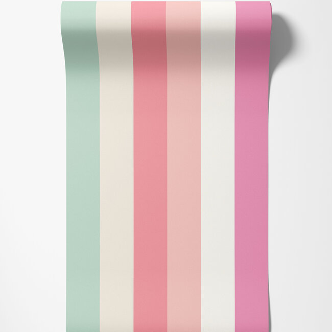 Dutch Wallcoverings Dutch Wallcoverings - FC So Stripey - Rainbow Bloc Bubblegum Twist - Vliesbehang - 10m x 50cm - STR50124W