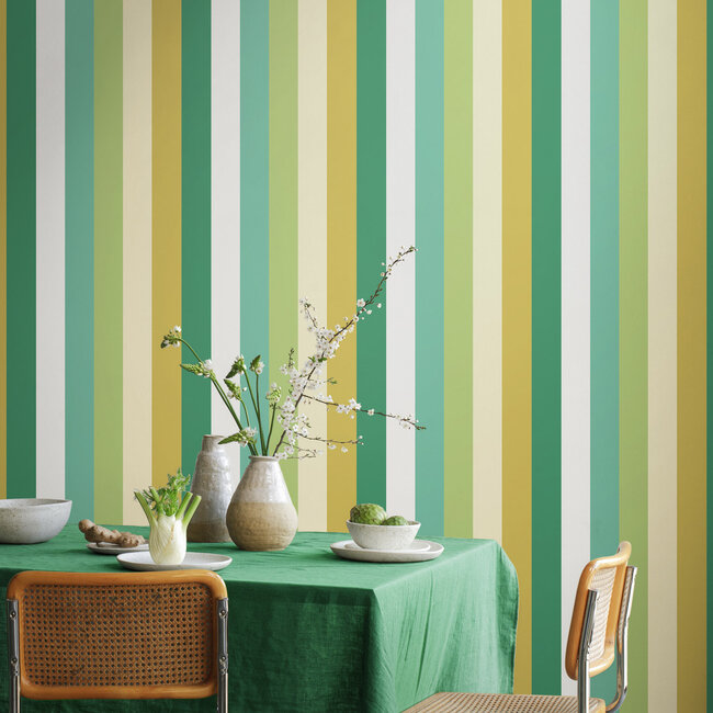 Dutch Wallcoverings Dutch Wallcoverings - FC So Stripey - Rainbow Bloc Pine Nut - Vliesbehang - 10m x 50cm - STR50127W
