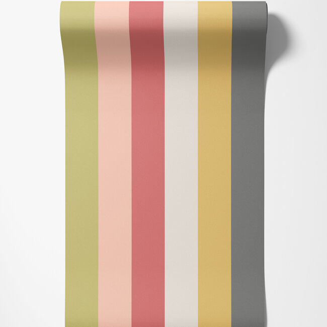 Dutch Wallcoverings Dutch Wallcoverings - FC So Stripey - Rainbow Bloc Cherry Twist - Vliesbehang - 10m x 50cm - STR50128W