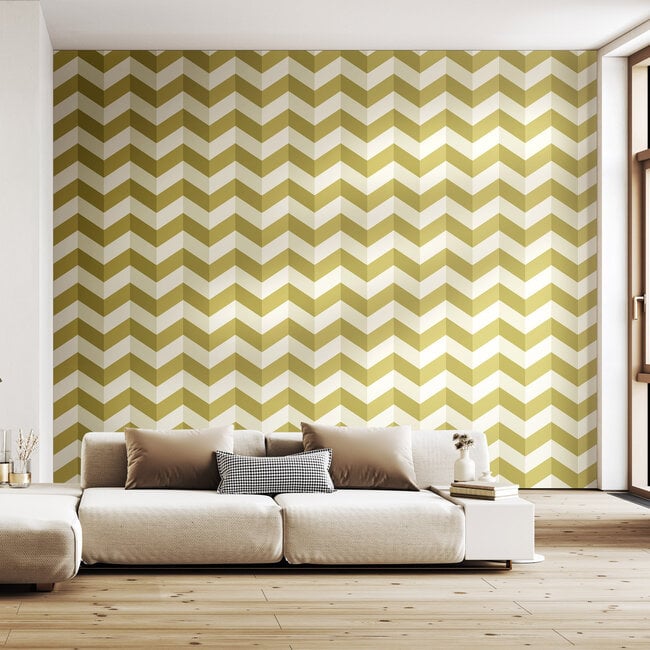 Dutch Wallcoverings Dutch Wallcoverings - FC So Stripey - Illusion Chevron Olive - Vliesbehang - 10m x 50cm - STR50129W