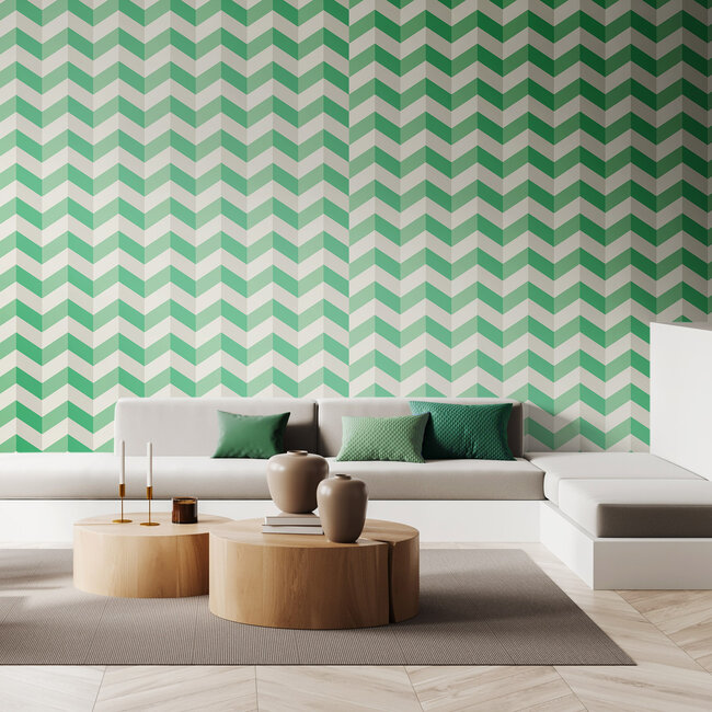 Dutch Wallcoverings Dutch Wallcoverings - FC So Stripey - Illusion Chevron Jade - Vliesbehang - 10m x 50cm - STR50130W