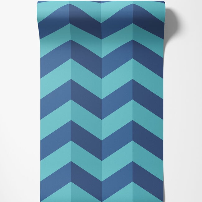 Dutch Wallcoverings Dutch Wallcoverings - FC So Stripey - Illusion Chevron Cerulean Mix - Vliesbehang - 10m x 50cm - STR50131W