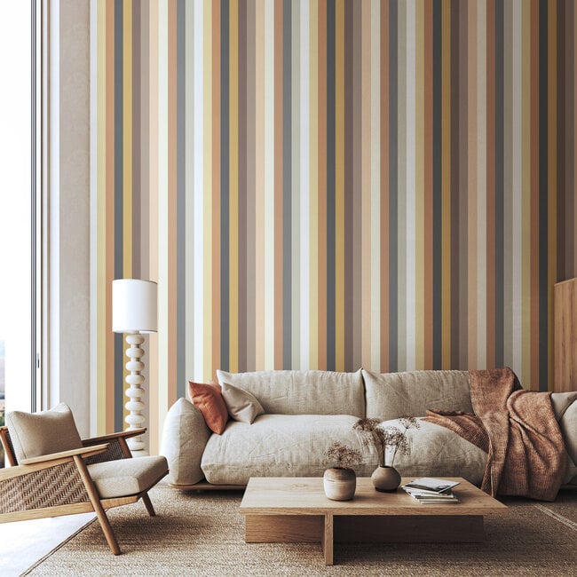 Dutch Wallcoverings Dutch Wallcoverings - FC So Stripey - Kaleidoscope Chocolate Twist - Vliesbehang - 10m x 50cm - STR50141W