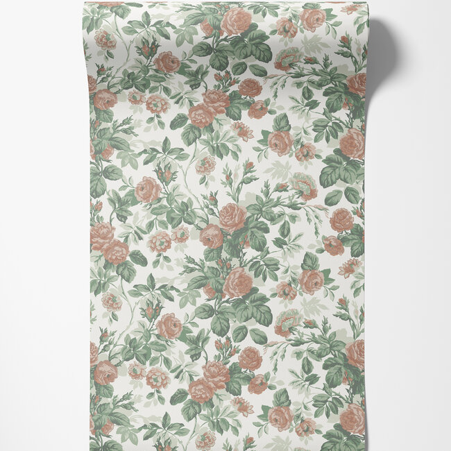 Dutch Wallcoverings Dutch Wallcoverings - FC Sommarang- Rosdalen green/pink - Vliesbehang - 10m x 53cm - 16036