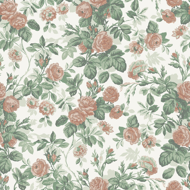 Dutch Wallcoverings Dutch Wallcoverings - FC Sommarang- Rosdalen green/pink - Vliesbehang - 10m x 53cm - 16036