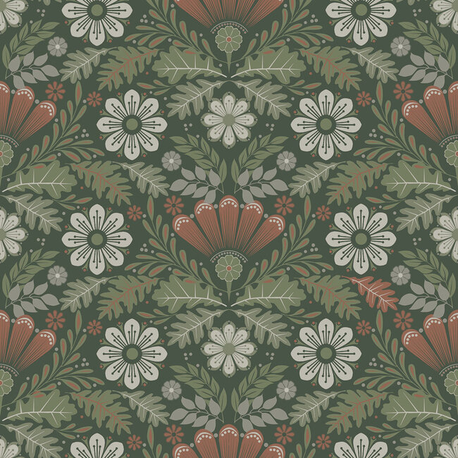 Dutch Wallcoverings Dutch Wallcoverings - FC Sunnano- Klockrike Green - Vliesbehang - 10m x 53cm - 24124