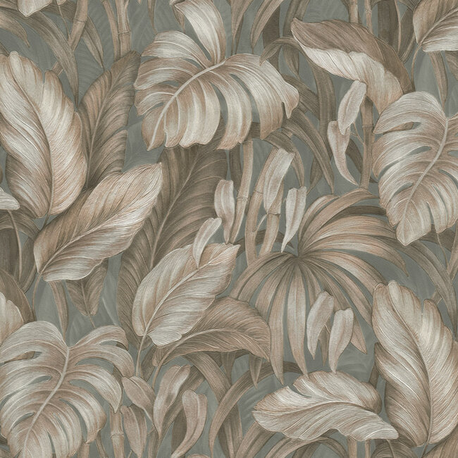 Dutch Wallcoverings Dutch Wallcoverings - FC Voyage- bladeren grijs/bruin - Vliesbehang - 10m x 106cm - DB73722
