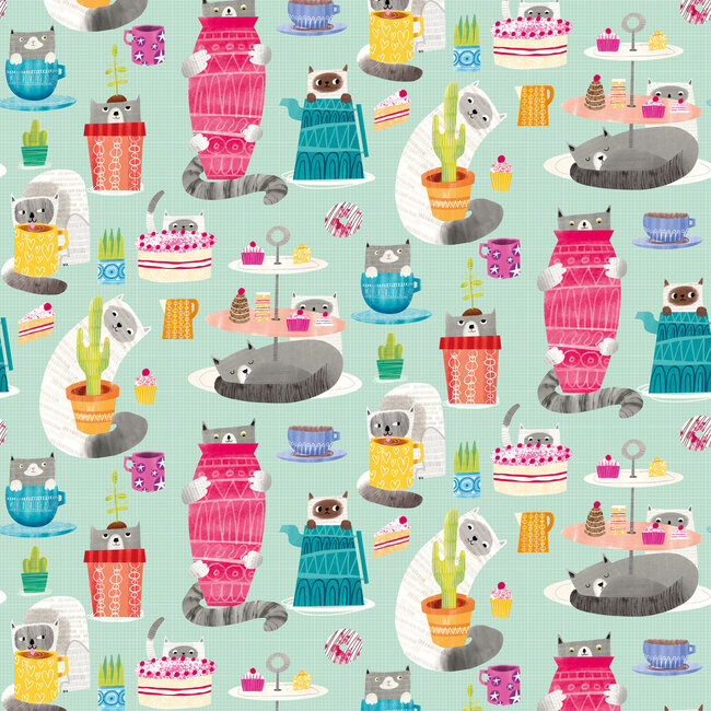 Dutch Wallcoverings Dutch Wallcoverings - FC When I Grow Up - Kitten Kaboodle Spearmint - Vliesbehang - 10m x 50cm - WGU50108W