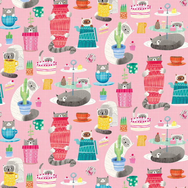 Dutch Wallcoverings Dutch Wallcoverings - FC When I Grow Up - Kitten Kaboodle Bubblegum - Vliesbehang - 10m x 50cm - WGU50109W
