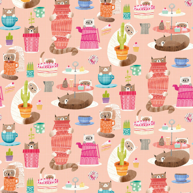 Dutch Wallcoverings Dutch Wallcoverings - FC When I Grow Up - Kitten Kaboodle Watermelon  - Vliesbehang - 10m x 50cm - WGU50110W