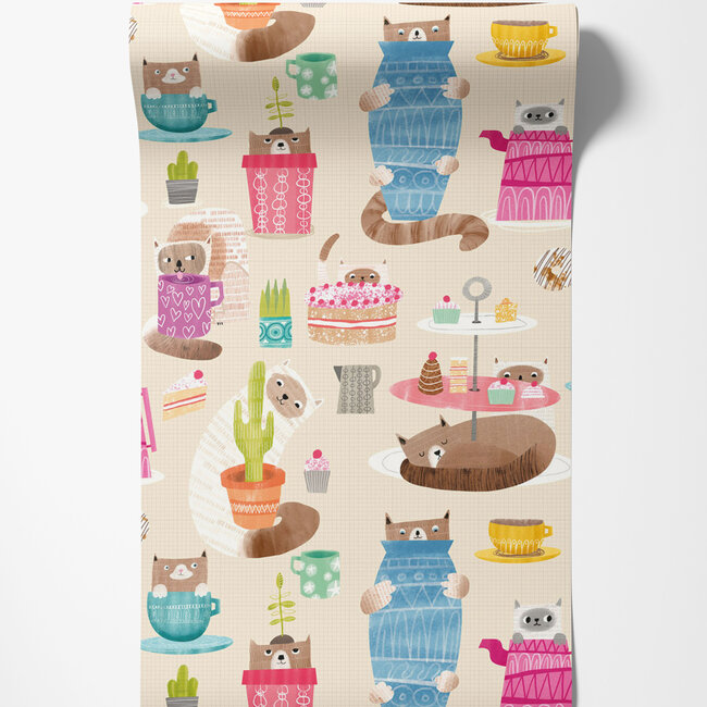 Dutch Wallcoverings Dutch Wallcoverings - FC When I Grow Up - Kitten Kaboodle Marshmallow - Vliesbehang - 10m x 50cm - WGU50111W