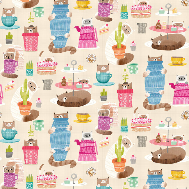 Dutch Wallcoverings Dutch Wallcoverings - FC When I Grow Up - Kitten Kaboodle Marshmallow - Vliesbehang - 10m x 50cm - WGU50111W