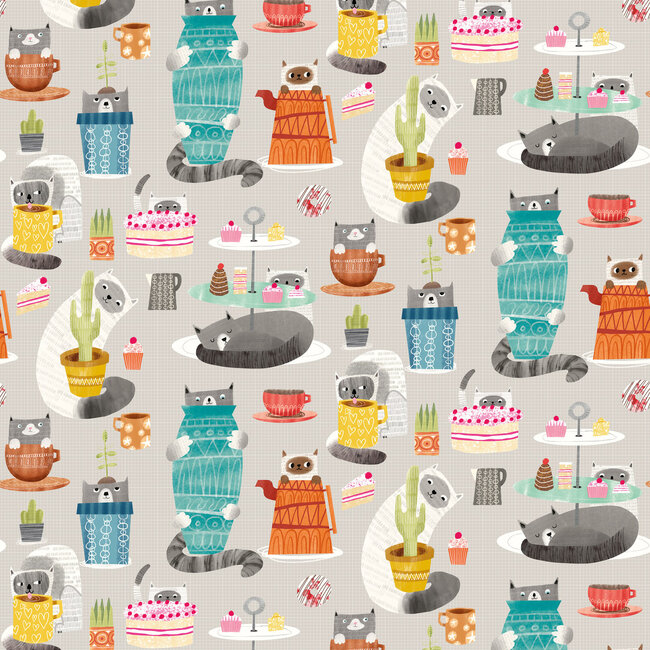 Dutch Wallcoverings Dutch Wallcoverings - FC When I Grow Up - Kitten Kaboodle Peanut Butter - Vliesbehang - 10m x 50cm - WGU50112W