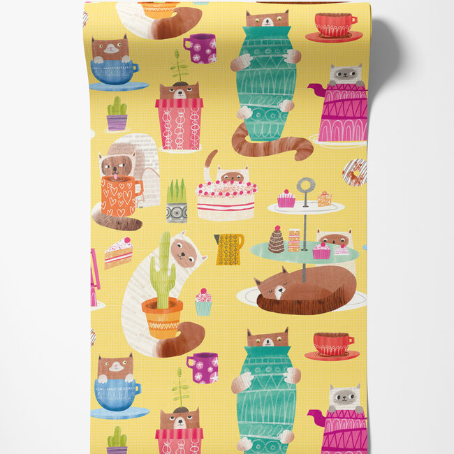 Dutch Wallcoverings Dutch Wallcoverings - FC When I Grow Up - Kitten Kaboodle Dandelion - Vliesbehang - 10m x 50cm - WGU50113W