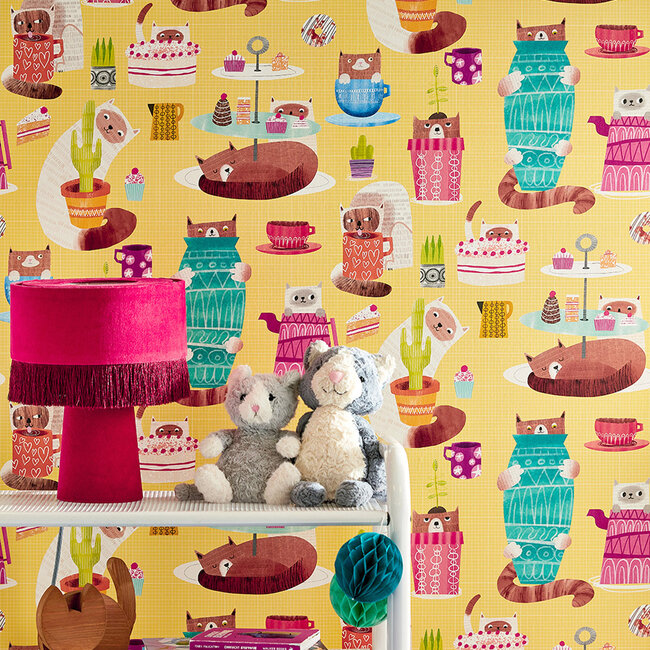 Dutch Wallcoverings Dutch Wallcoverings - FC When I Grow Up - Kitten Kaboodle Dandelion - Vliesbehang - 10m x 50cm - WGU50113W