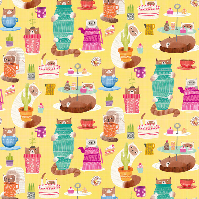 Dutch Wallcoverings Dutch Wallcoverings - FC When I Grow Up - Kitten Kaboodle Dandelion - Vliesbehang - 10m x 50cm - WGU50113W