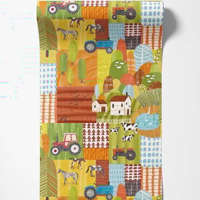 Dutch Wallcoverings Dutch Wallcoverings - FC When I Grow Up - Down On The Farm Orange Crush - Vliesbehang - 10m x 50cm - WGU50119W