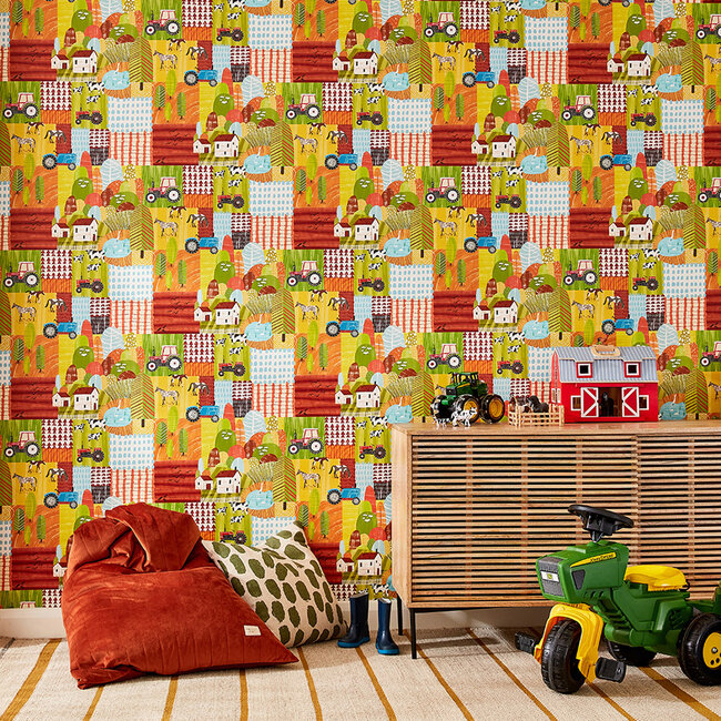 Dutch Wallcoverings Dutch Wallcoverings - FC When I Grow Up - Down On The Farm Orange Crush - Vliesbehang - 10m x 50cm - WGU50119W