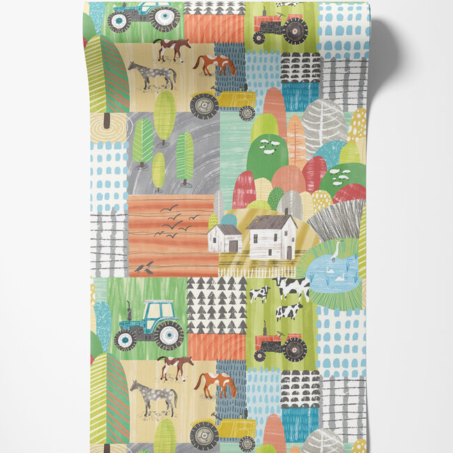 Dutch Wallcoverings Dutch Wallcoverings - FC When I Grow Up - Down On The Farm Sherbet Pastel - Vliesbehang - 10m x 50cm - WGU50121W
