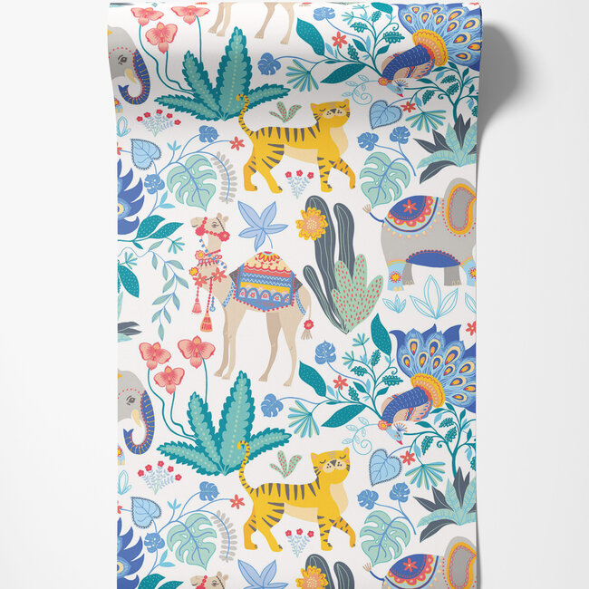 Dutch Wallcoverings Dutch Wallcoverings - FC When I Grow Up - Samba Safari Cornflower - Vliesbehang - 10m x 50cm - WGU50134W