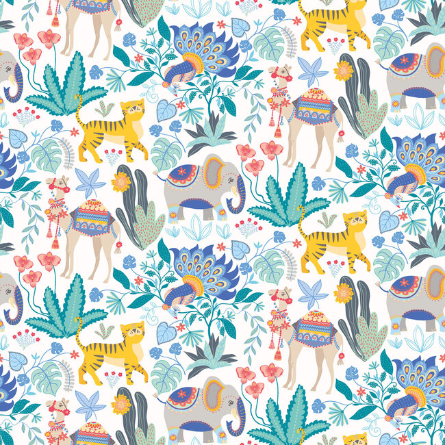 Dutch Wallcoverings Dutch Wallcoverings - FC When I Grow Up - Samba Safari Cornflower - Vliesbehang - 10m x 50cm - WGU50134W