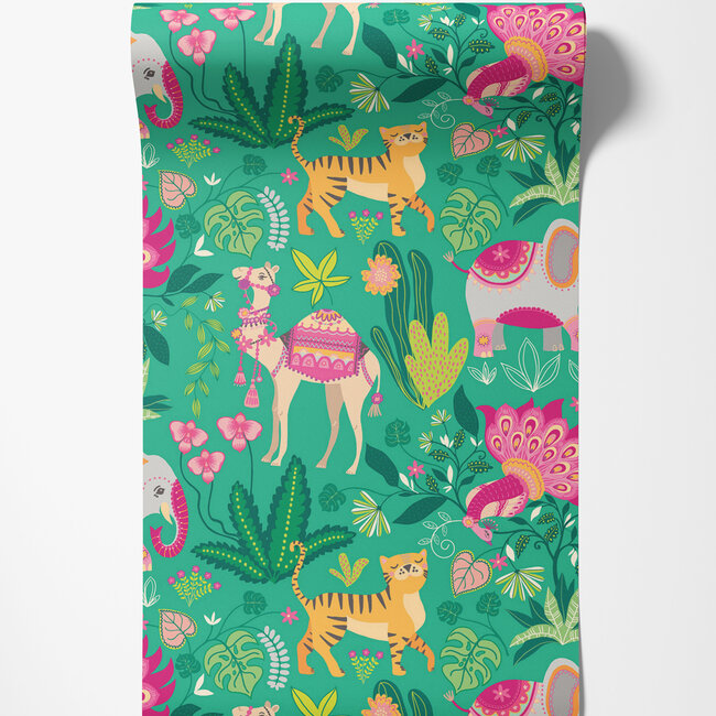 Dutch Wallcoverings Dutch Wallcoverings - FC When I Grow Up - Samba Safari Emerald Twist - Vliesbehang - 10m x 50cm - WGU50136W