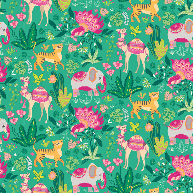 Dutch Wallcoverings Dutch Wallcoverings - FC When I Grow Up - Samba Safari Emerald Twist - Vliesbehang - 10m x 50cm - WGU50136W