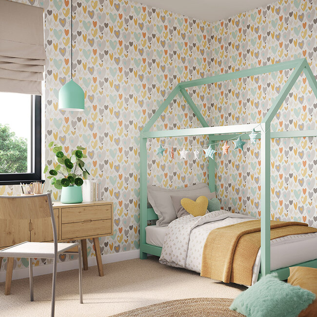 Dutch Wallcoverings Dutch Wallcoverings - FC When I Grow Up - Pop Hearts Honey Mallow - Vliesbehang - 10m x 50cm - WGU50138W