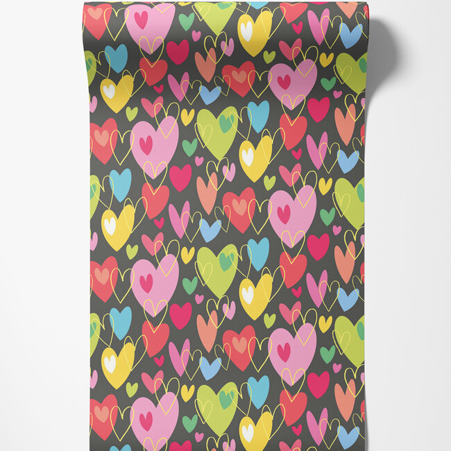 Dutch Wallcoverings Dutch Wallcoverings - FC When I Grow Up - Pop Hearts Cherry Bon Bon - Vliesbehang - 10m x 50cm - WGU50140W