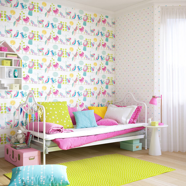 Dutch Wallcoverings Dutch Wallcoverings - FC When I Grow Up - Feather Fandango Candy Apple - Vliesbehang - 10m x 50cm - WGU50141W