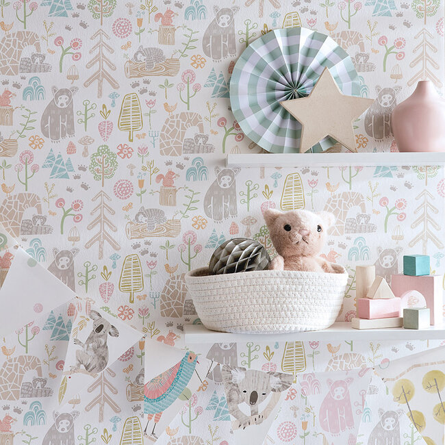 Dutch Wallcoverings Dutch Wallcoverings - FC When I Grow Up - Honeywood Bears Sherbet - Vliesbehang - 10m x 50cm - WGU50148W