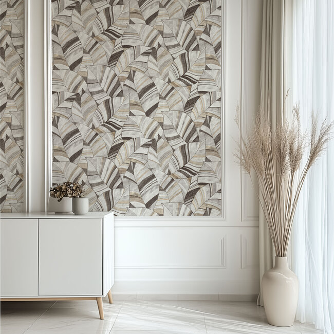 Dutch Wallcoverings Dutch Wallcoverings - Serenity - Native Leaves Greige - Vliesbehang - 10m x 53cm - SY27560