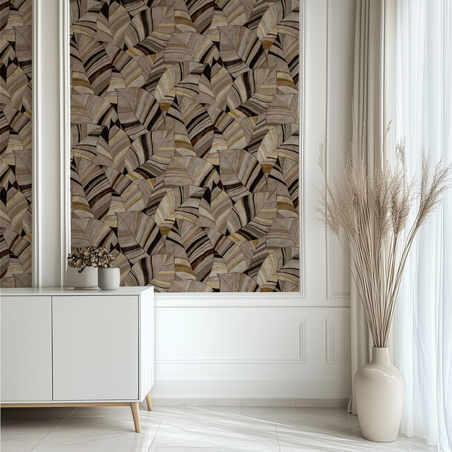 Dutch Wallcoverings Dutch Wallcoverings - Serenity - Native Leaves Chocolate Brown - Vliesbehang - 10m x 53cm - SY27563