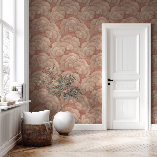 Dutch Wallcoverings Dutch 4 - Renaissance - Blossom Coral/gold- Vliesbehang - 10m x 53cm - RE521016