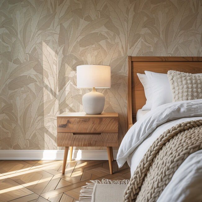 Dutch Wallcoverings Dutch Wallcoverings - Renaissance - Leaves Beige  - Vliesbehang - 10m x 53cm - RE521052