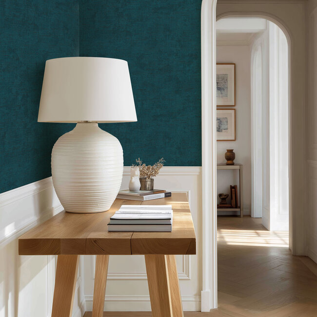 Dutch Wallcoverings Dutch Wallcoverings - Renaissance - Needle Point Plain Petrol Blue - Vliesbehang - 10m x 53cm - RE521066