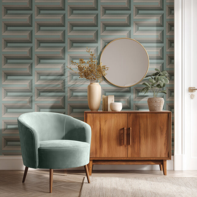 Dutch Wallcoverings Dutch Wallcoverings - Renaissance - Grecian Key Aqua - Vliesbehang - 10m x 53cm - RE521075