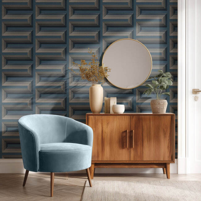 Dutch Wallcoverings Dutch Wallcoverings - Renaissance - Grecian Key Blue - Vliesbehang - 10m x 53cm - RE521076