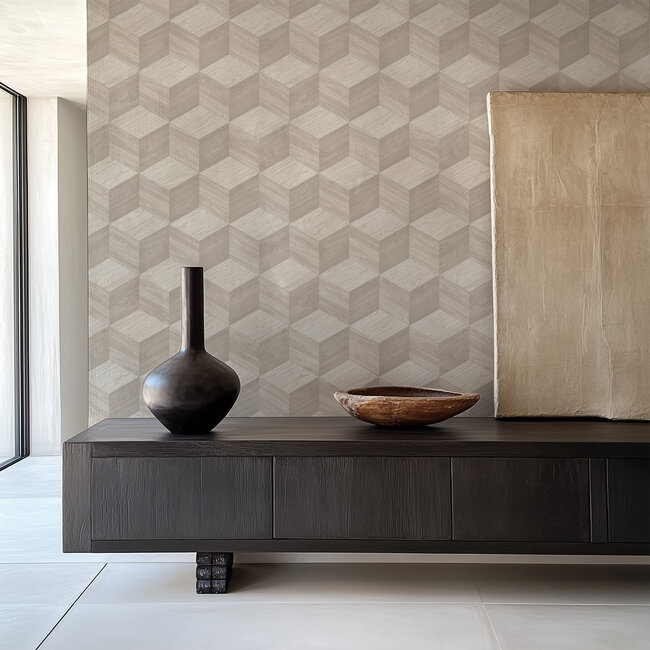 Dutch Wallcoverings Dutch Wallcoverings - Renaissance - Natural Cube Offwhite - Vliesbehang - 10m x 53cm - RE521091