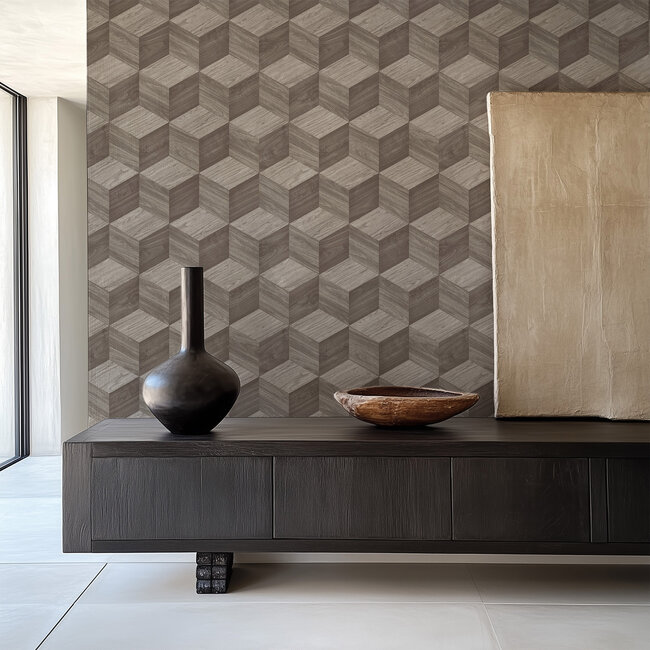 Dutch Wallcoverings Dutch Wallcoverings - Renaissance - Natural Cube Taupe - Vliesbehang - 10m x 53cm - RE521092