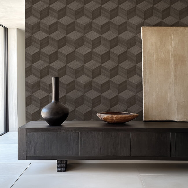 Dutch Wallcoverings Dutch Wallcoverings - Renaissance - Natural Cube Grey - Vliesbehang - 10m x 53cm - RE521093
