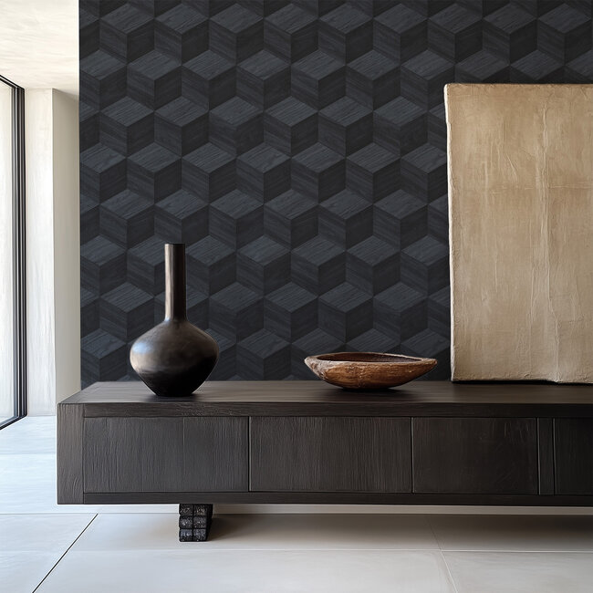 Dutch Wallcoverings Dutch Wallcoverings - Renaissance - Natural Cube Cobolt - Vliesbehang - 10m x 53cm - RE521095