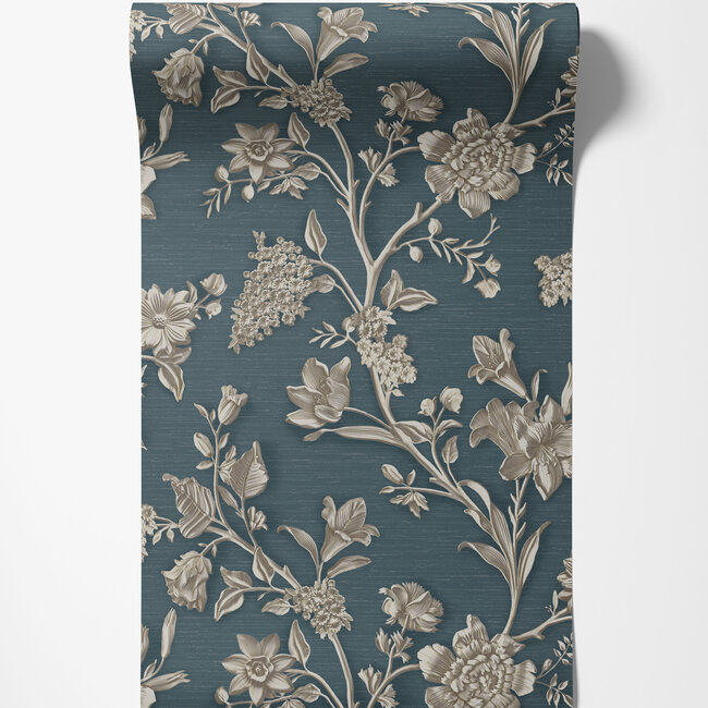 Dutch First Class Dutch First Class - Silva Essence - Silva Essence Cerlia donkerblauw/beige - Vliesbehang - 10m x 53cm - 21119