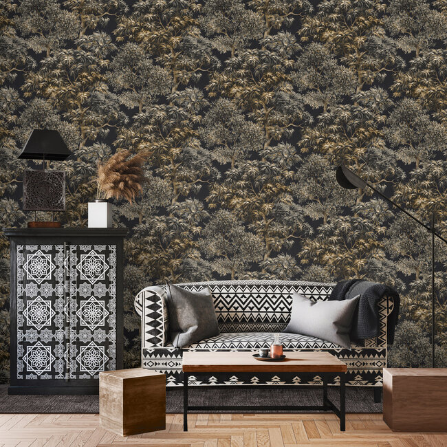 Dutch First Class Dutch First Class - Silva Essence - Silva Essence Sylva zwart/goud - Vliesbehang - 10m x 53cm - 21134