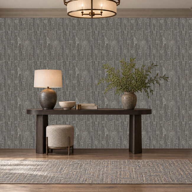 Dutch Wallcoverings Dutch Wallcoverings - Santa Fé Retro string Motif Black - Vliesbehang - 10m x 53cm - SA524017