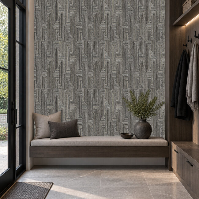 Dutch Wallcoverings Dutch Wallcoverings - Santa Fé Retro string Motif Black - Vliesbehang - 10m x 53cm - SA524017